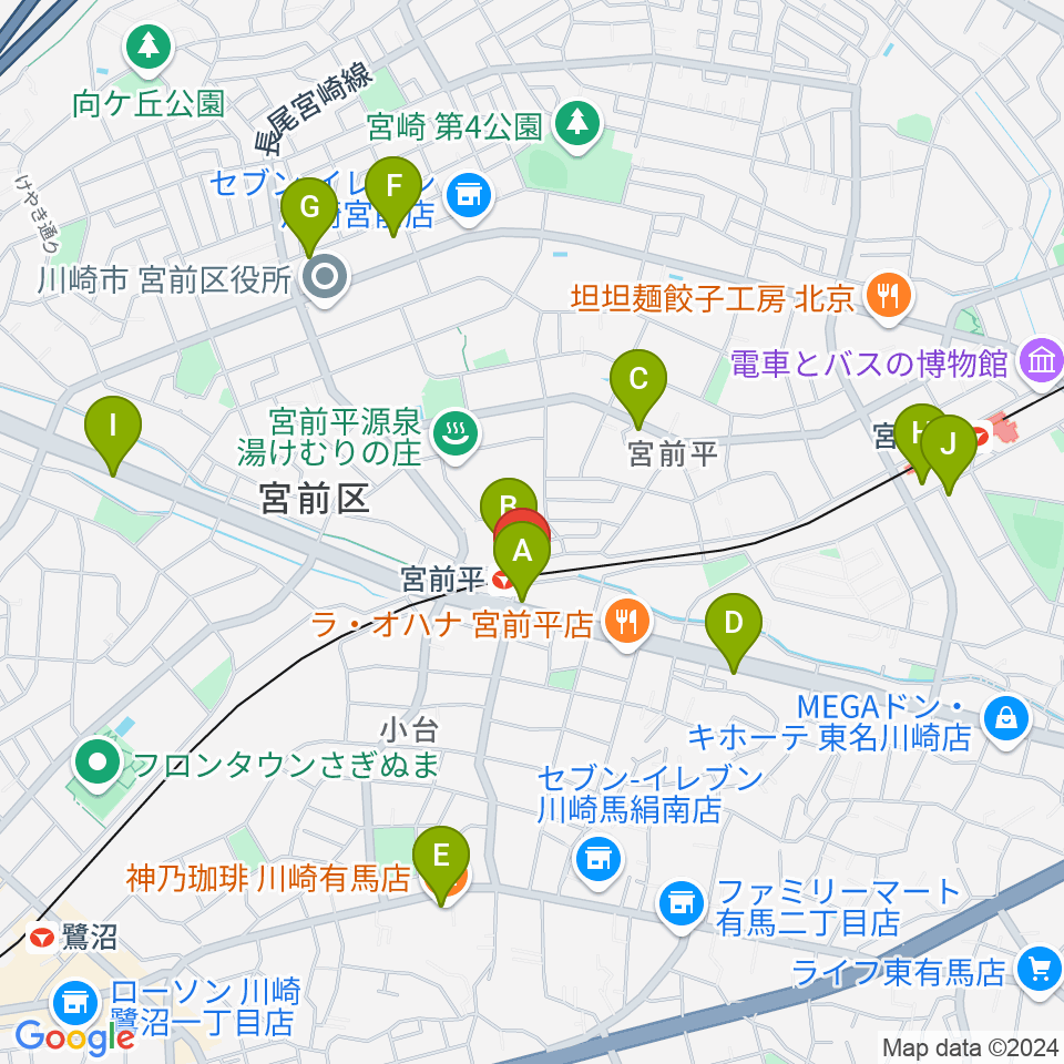 川上楽器 宮前平センター周辺のカフェ一覧地図