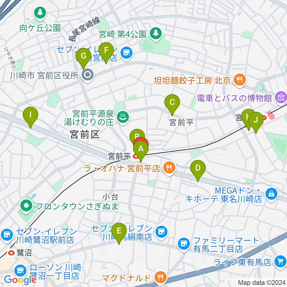 川上楽器 宮前平センター周辺のカフェ一覧地図