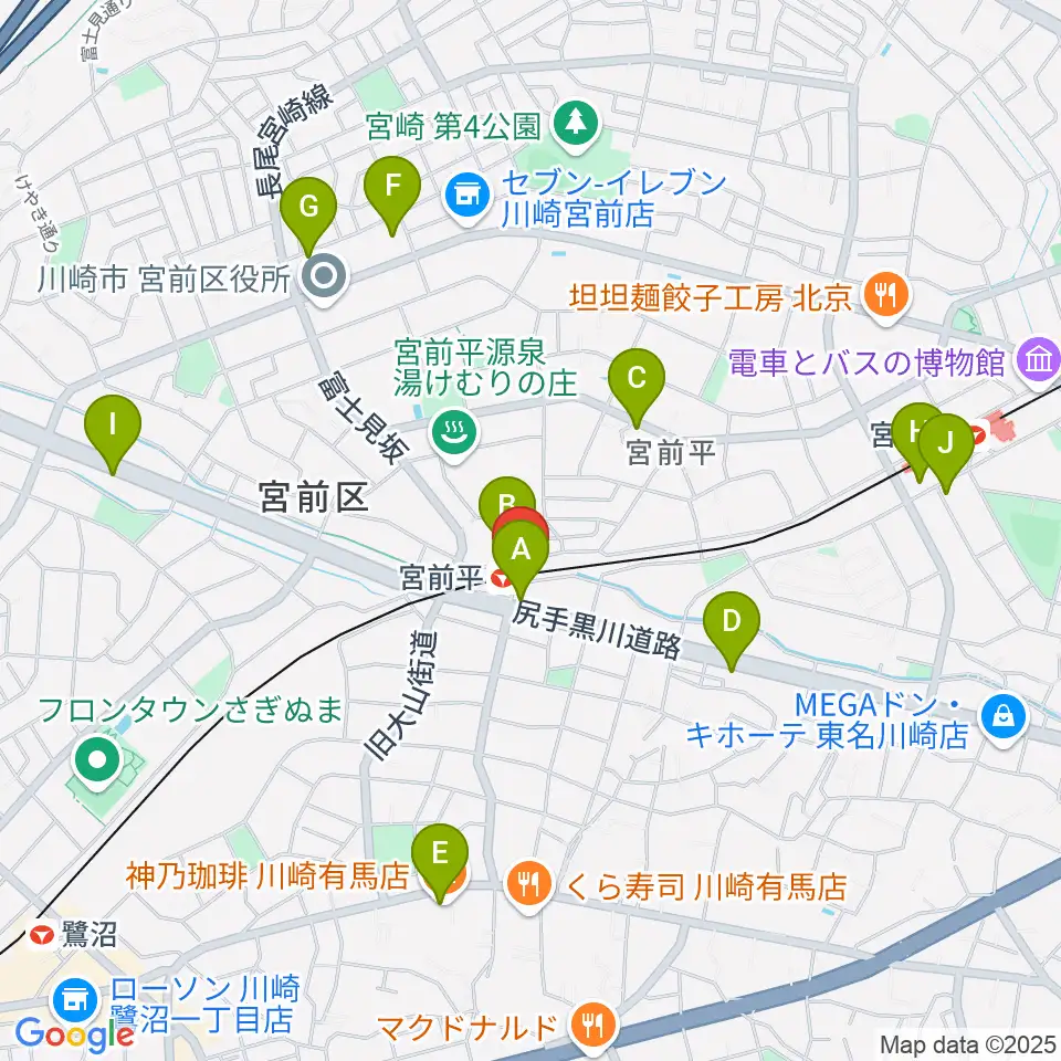 川上楽器 宮前平センター周辺のカフェ一覧地図