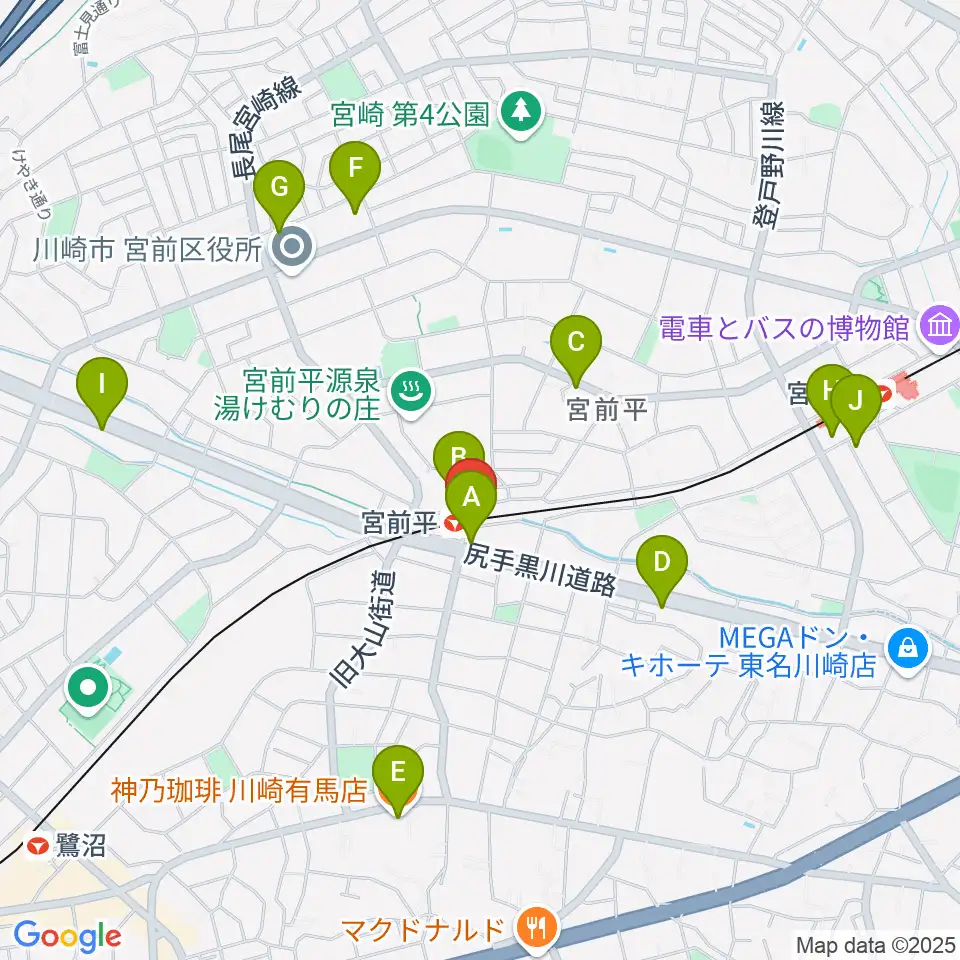 川上楽器 宮前平センター周辺のカフェ一覧地図