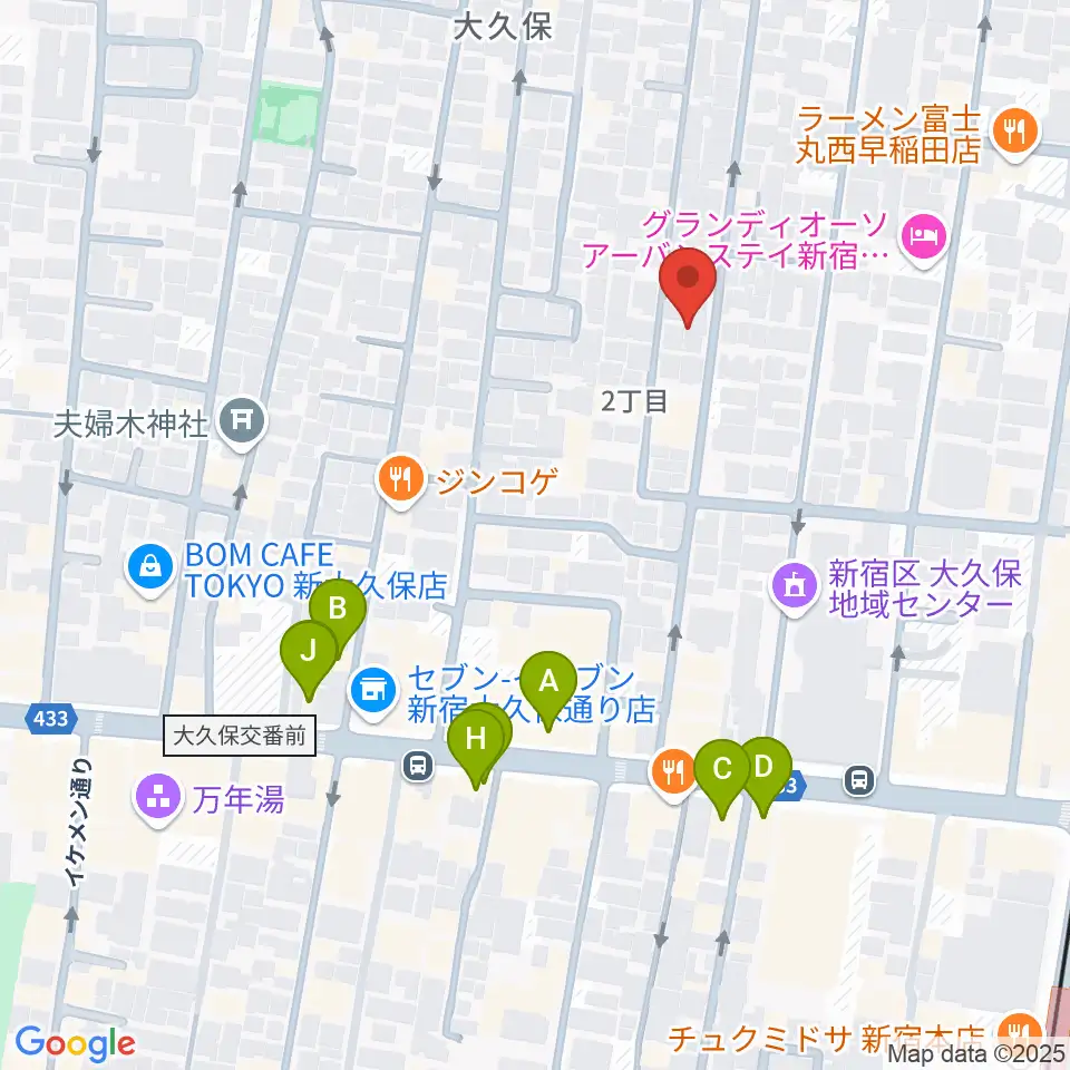 高橋管楽器周辺のカフェ一覧地図