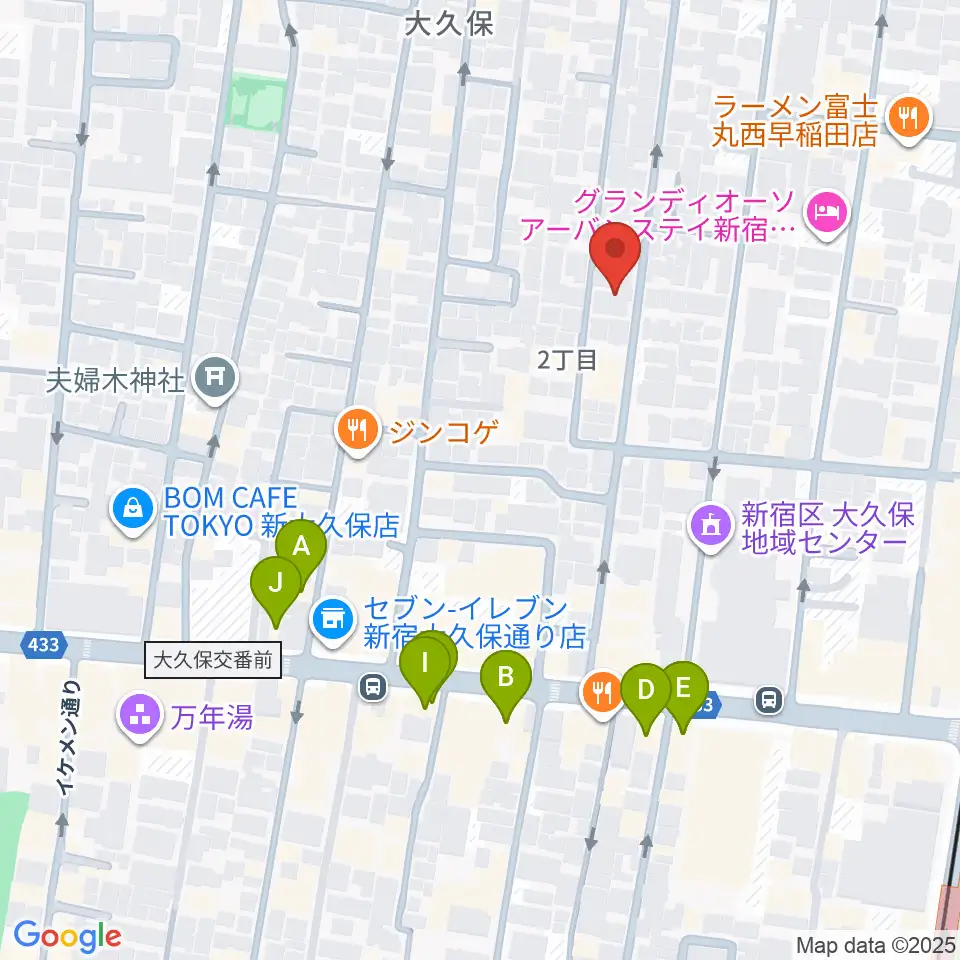 高橋管楽器周辺のカフェ一覧地図