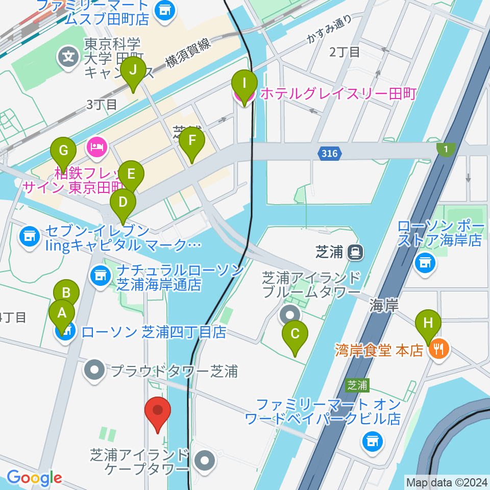 東京ジャズ音楽教室周辺のカフェ一覧地図