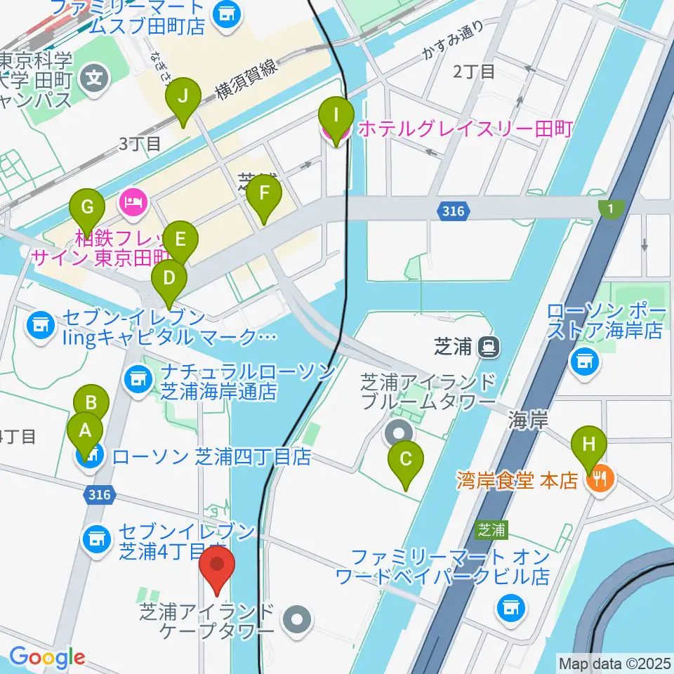 東京ジャズ音楽教室周辺のカフェ一覧地図