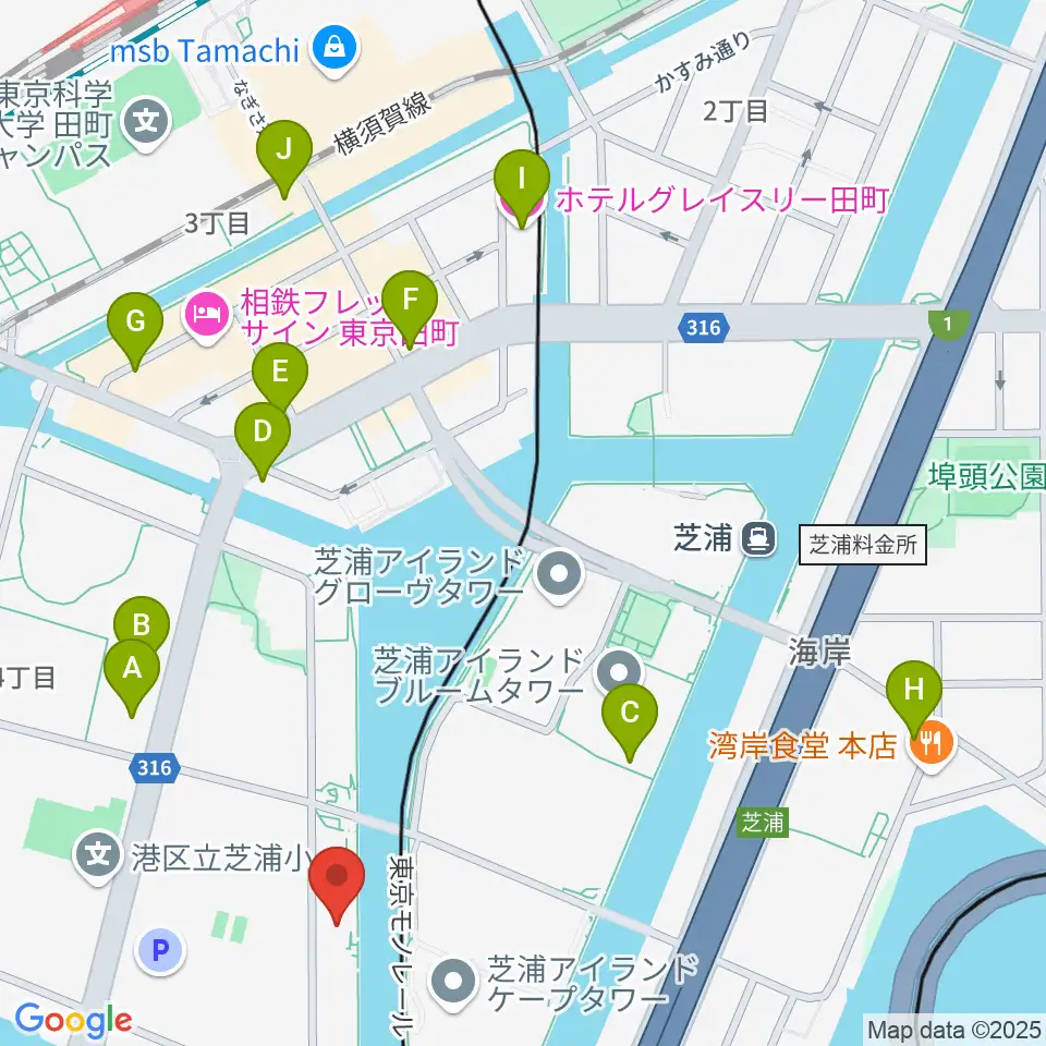 東京ジャズ音楽教室周辺のカフェ一覧地図