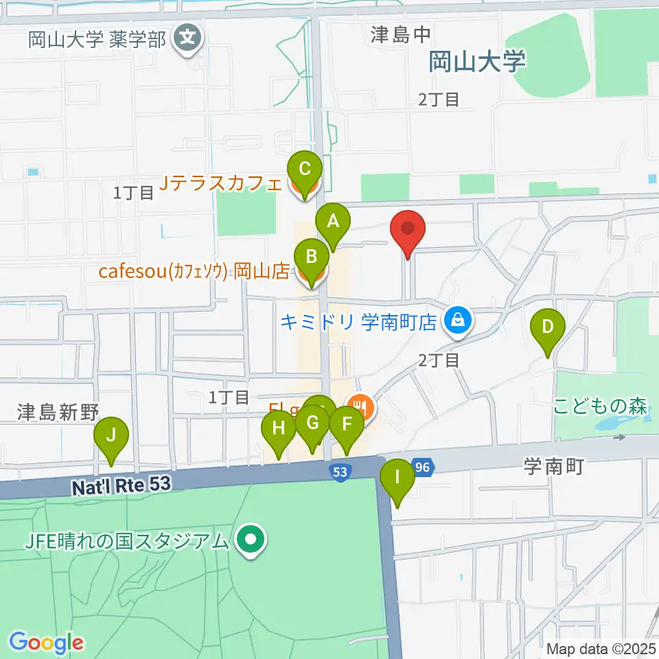 ピアノレンタルスタジオ アーデル周辺のカフェ一覧地図