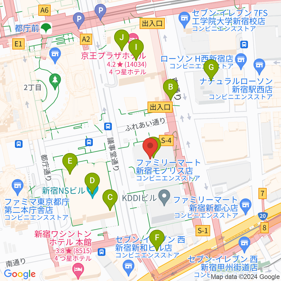 宮地楽器 MUSIC JOY新宿周辺のカフェ一覧地図