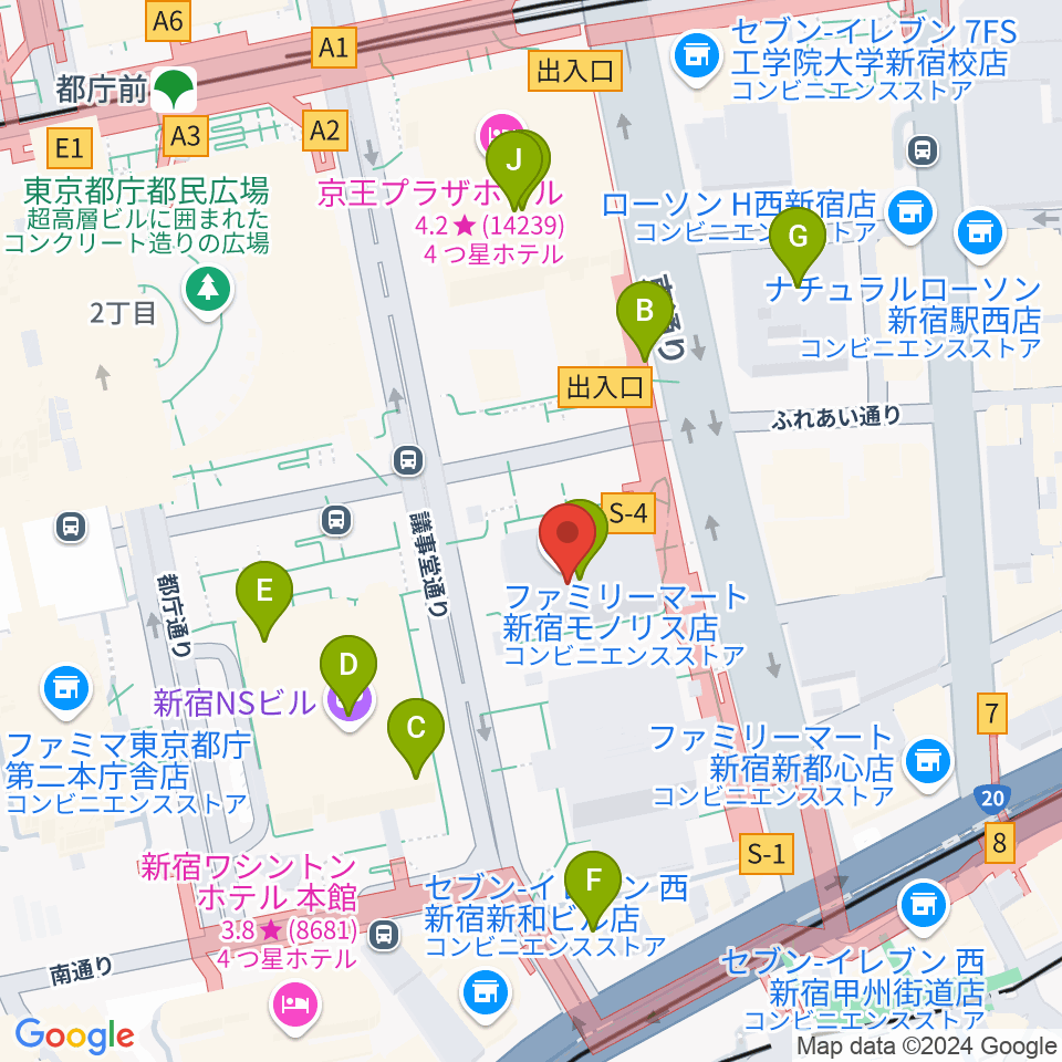 宮地楽器 MUSIC JOY新宿周辺のカフェ一覧地図