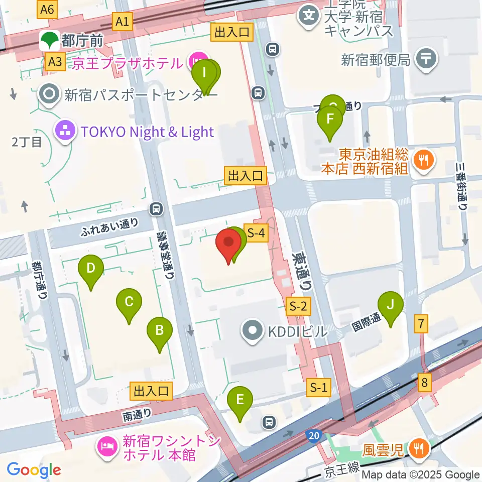 宮地楽器 MUSIC JOY新宿周辺のカフェ一覧地図