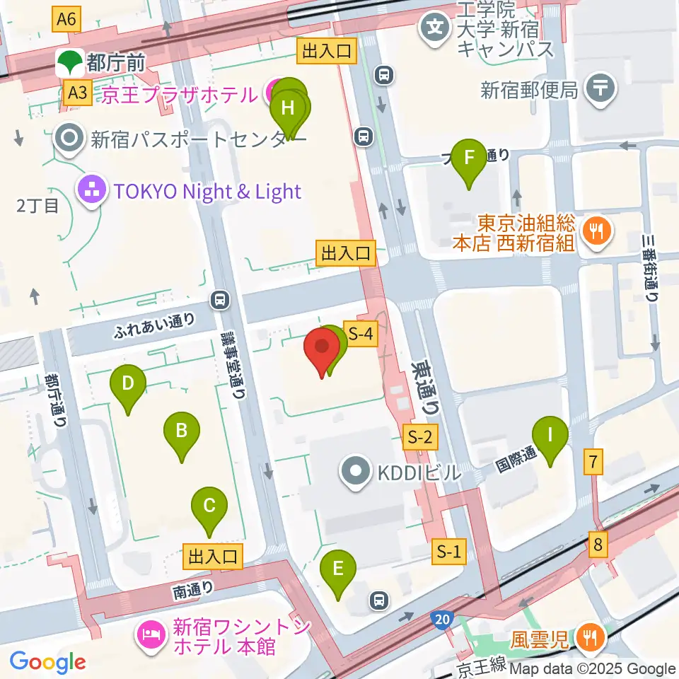 宮地楽器 MUSIC JOY新宿周辺のカフェ一覧地図