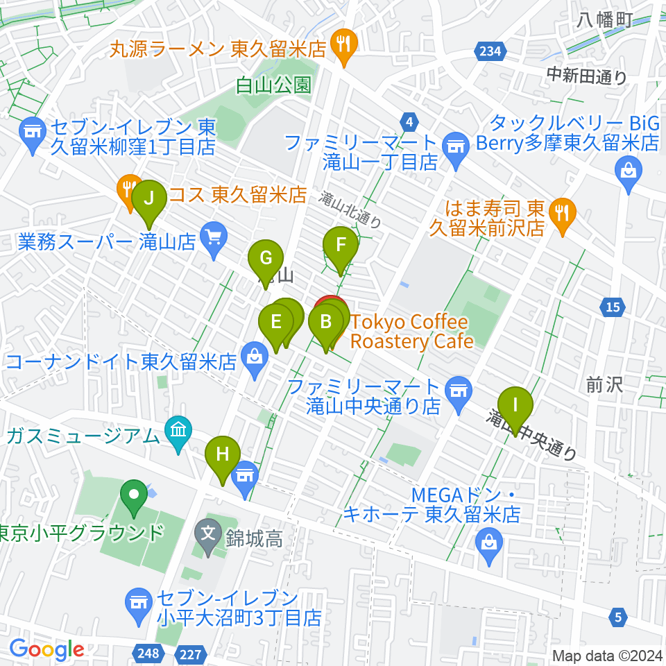 宮地楽器 滝山センター周辺のカフェ一覧地図