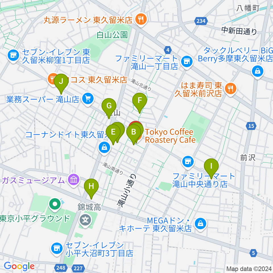 宮地楽器 滝山センター周辺のカフェ一覧地図