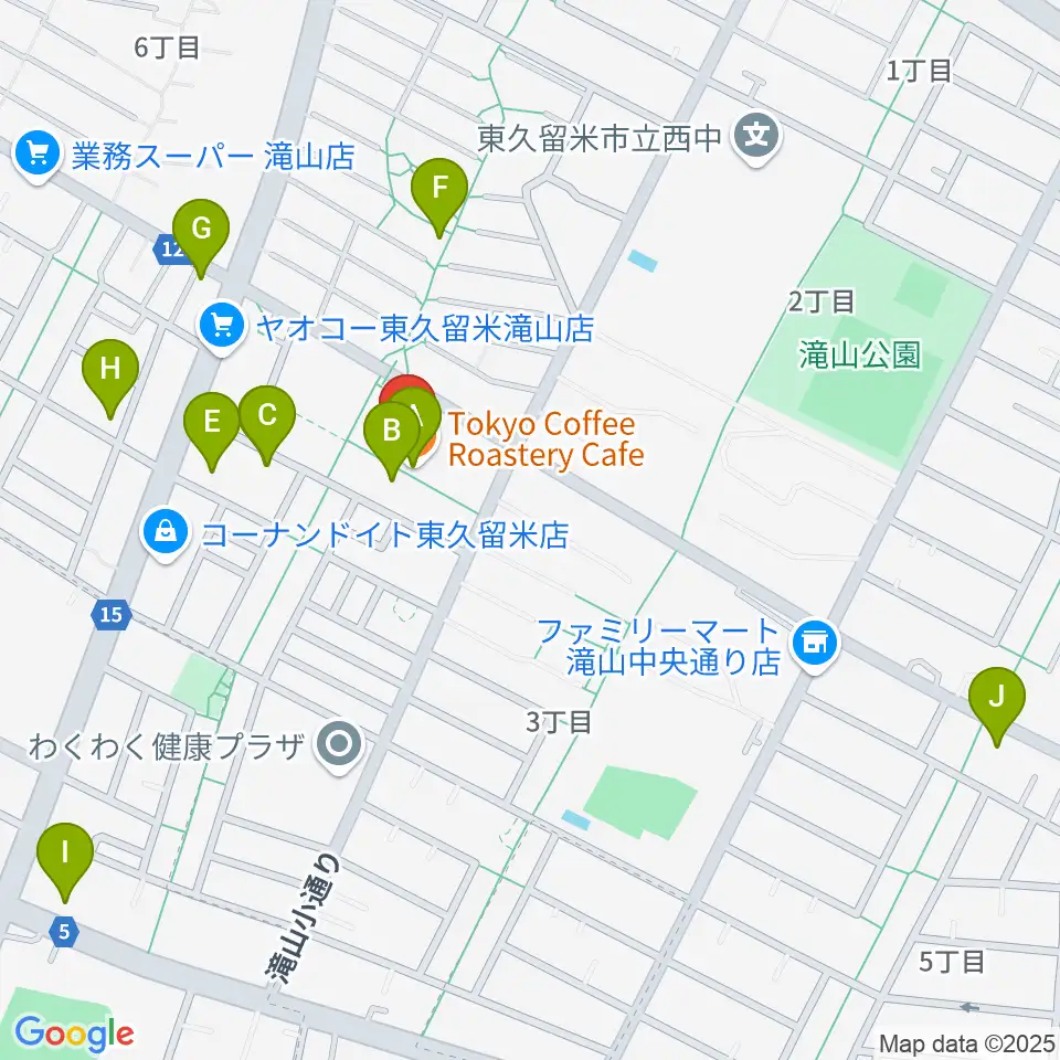 宮地楽器 滝山センター周辺のカフェ一覧地図