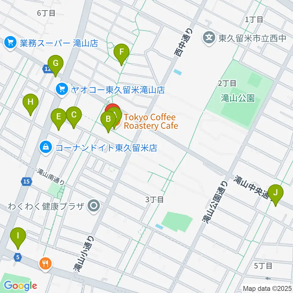 宮地楽器 滝山センター周辺のカフェ一覧地図