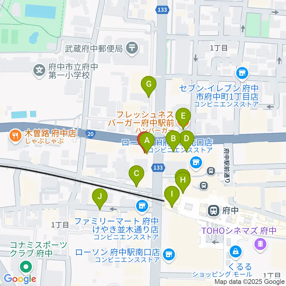 宮地楽器 府中センター周辺のカフェ一覧地図