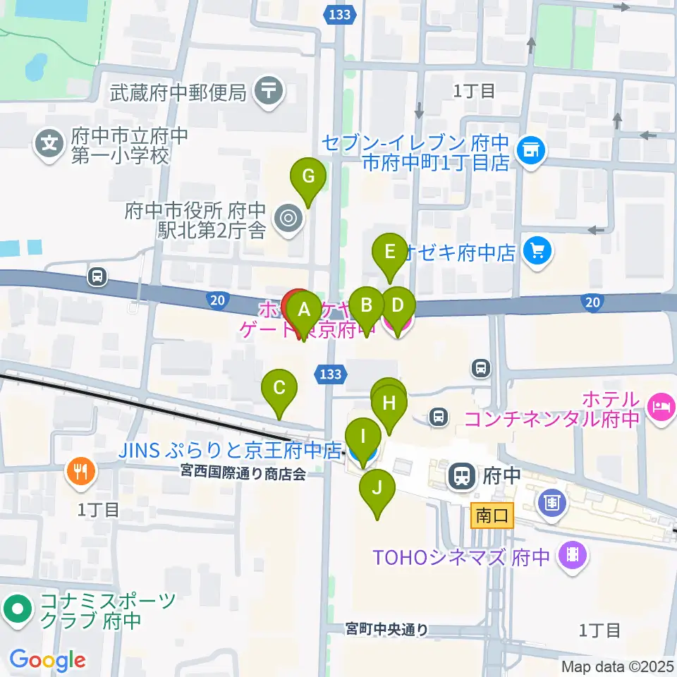 宮地楽器 府中センター周辺のカフェ一覧地図