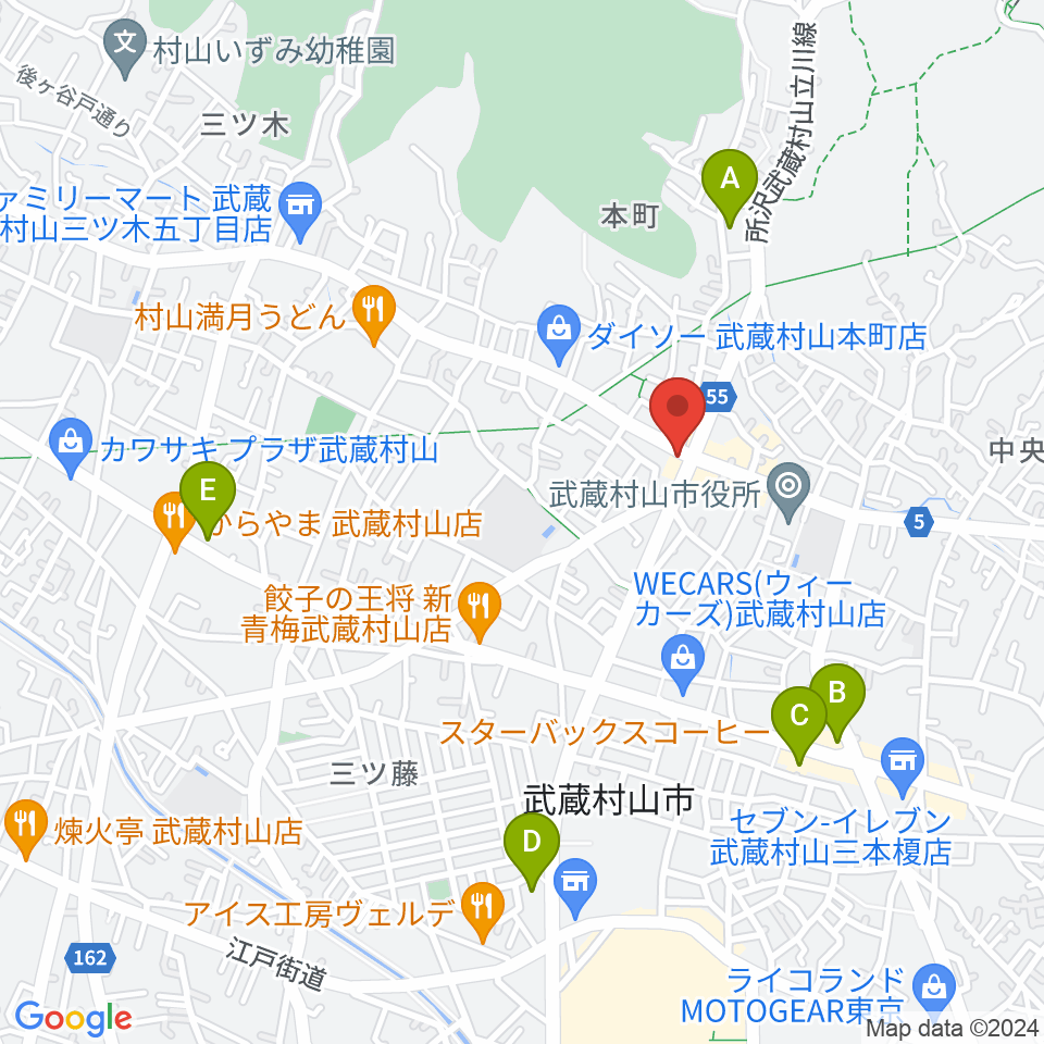宮地楽器 武蔵村山センター練習室周辺のカフェ一覧地図