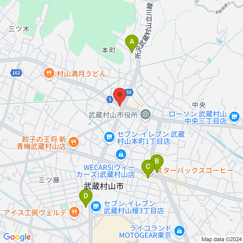 宮地楽器 武蔵村山センター練習室周辺のカフェ一覧地図