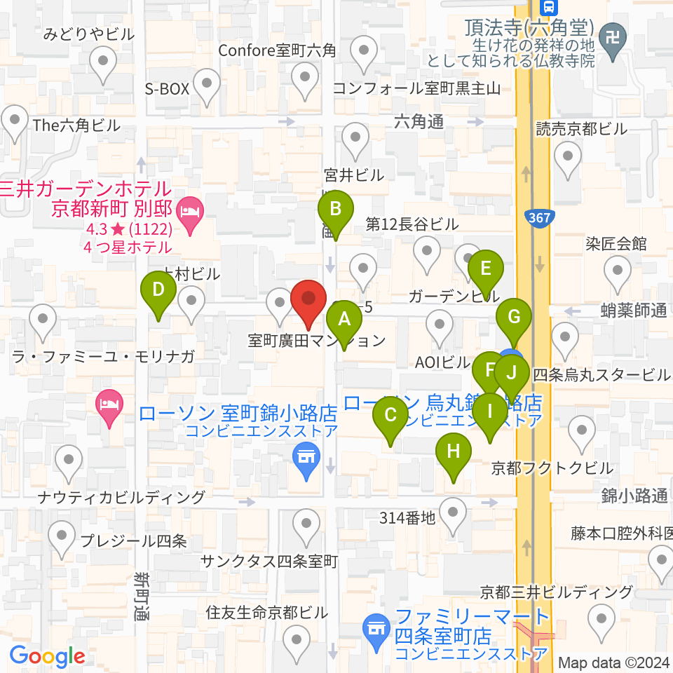 スタジオPoco四条周辺のカフェ一覧地図