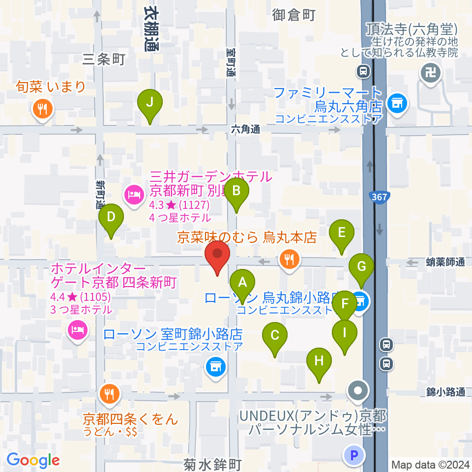 スタジオPoco四条周辺のカフェ一覧地図