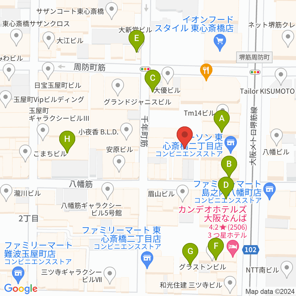 P4 STUDIO東心斎橋店周辺のカフェ一覧地図