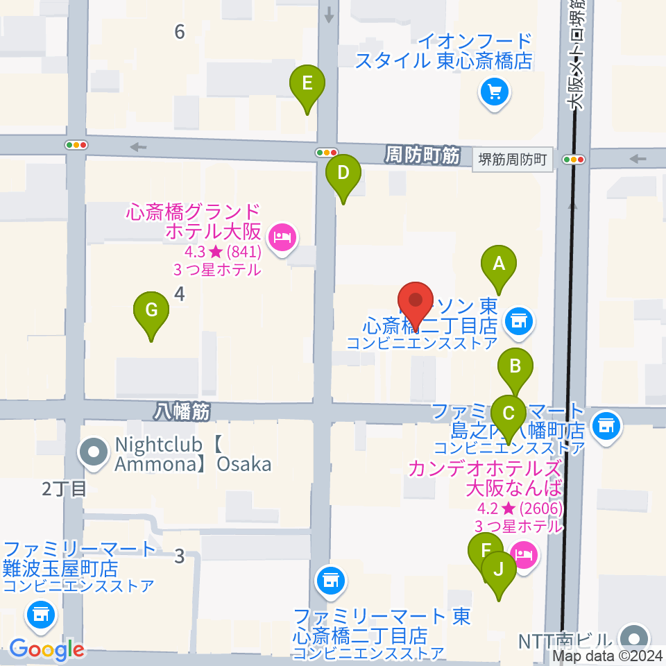 P4 STUDIO東心斎橋店周辺のカフェ一覧地図