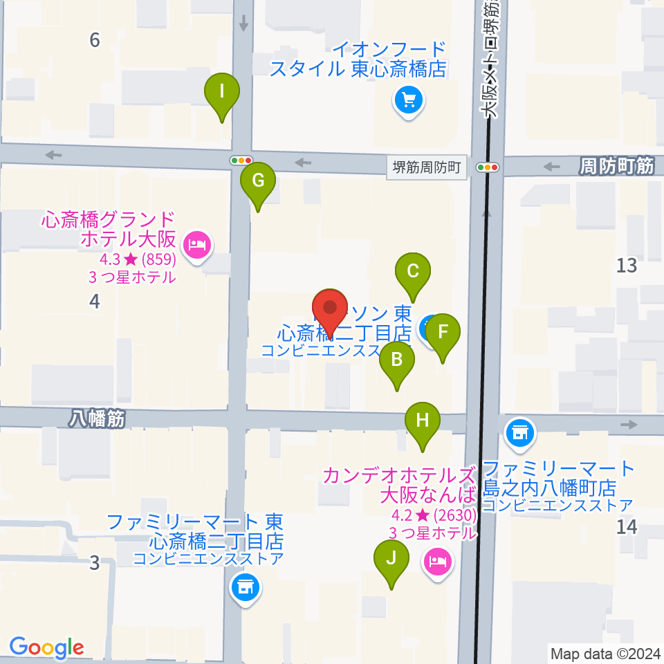 P4 STUDIO東心斎橋店周辺のカフェ一覧地図