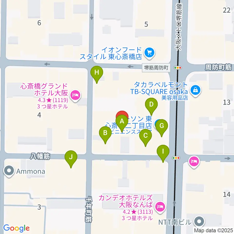 P4 STUDIO東心斎橋店周辺のカフェ一覧地図
