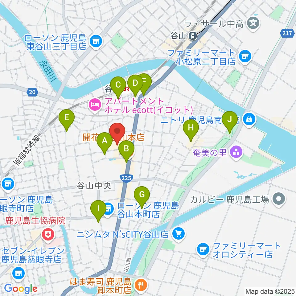 谷山サザンホール周辺のカフェ一覧地図