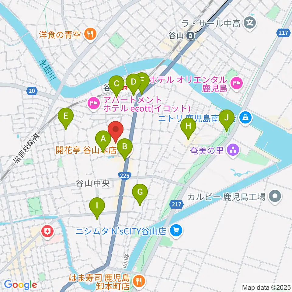 谷山サザンホール周辺のカフェ一覧地図