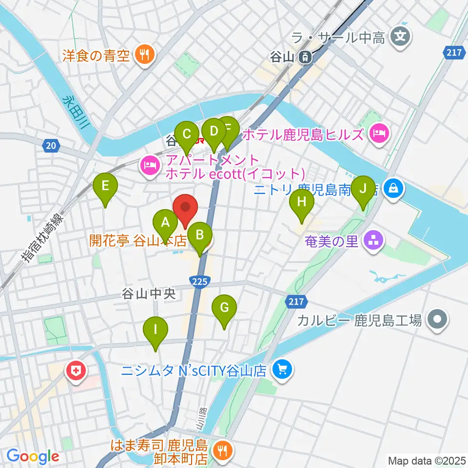 谷山サザンホール周辺のカフェ一覧地図