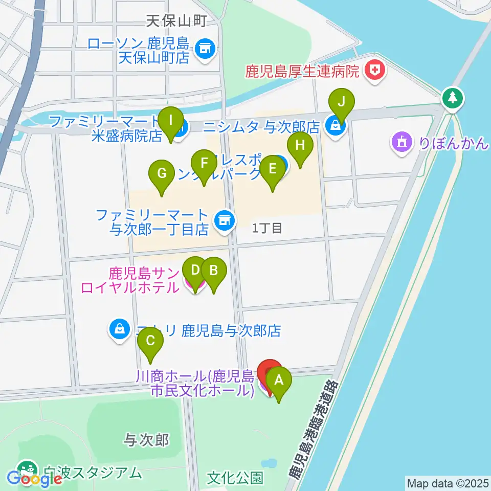 川商ホール周辺のカフェ一覧地図