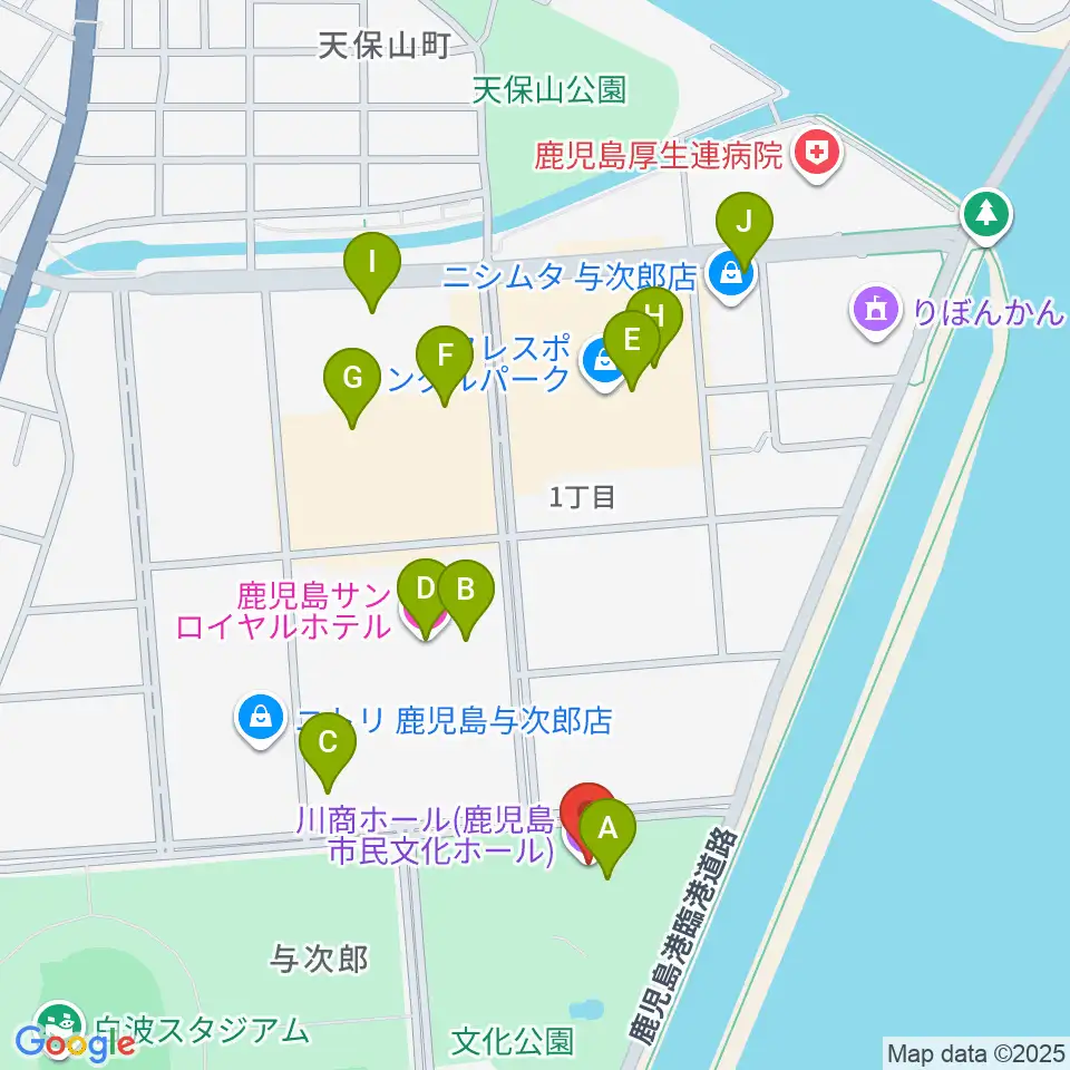 川商ホール周辺のカフェ一覧地図