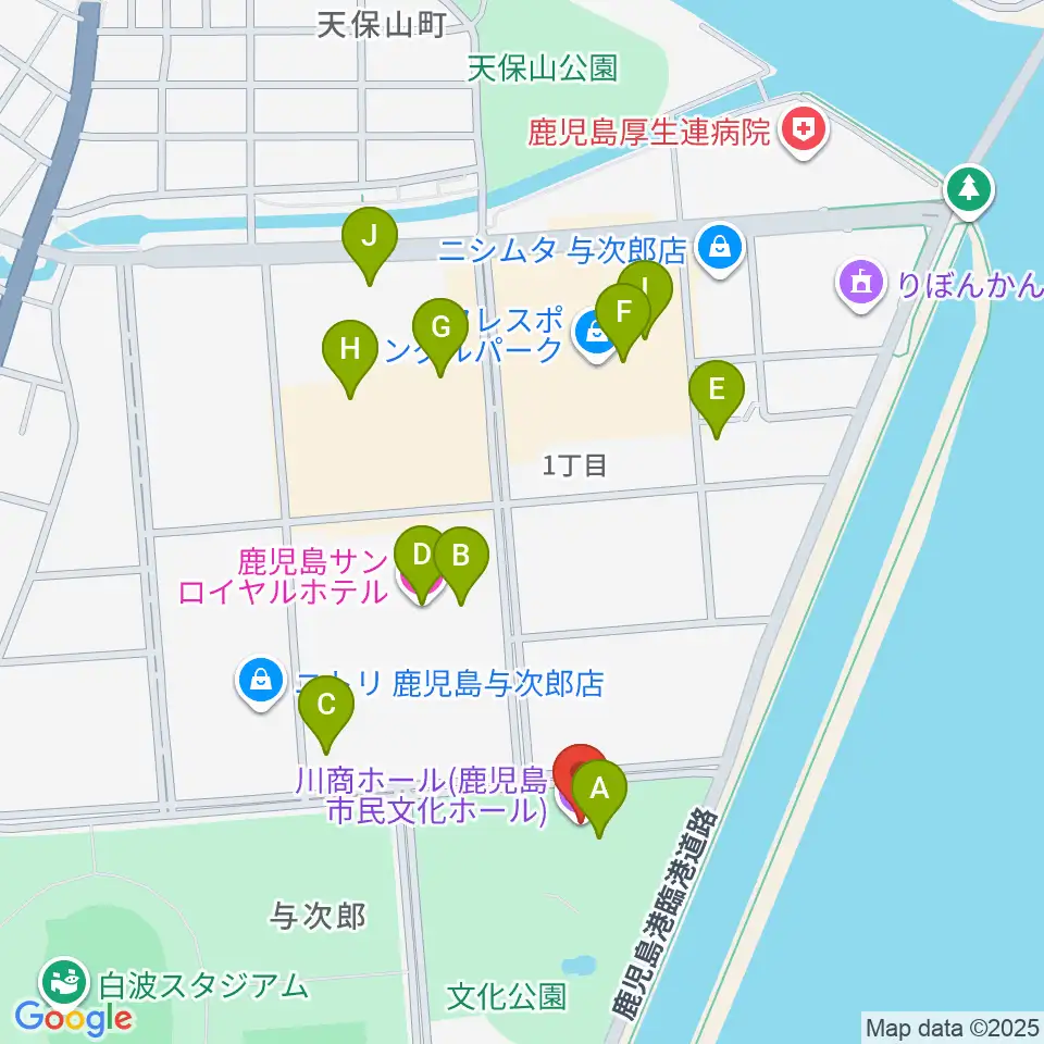 川商ホール周辺のカフェ一覧地図