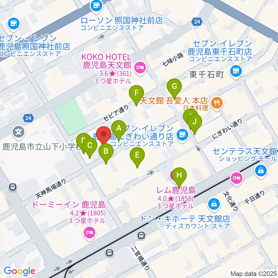 鹿児島キャパルボホール周辺のカフェ一覧地図