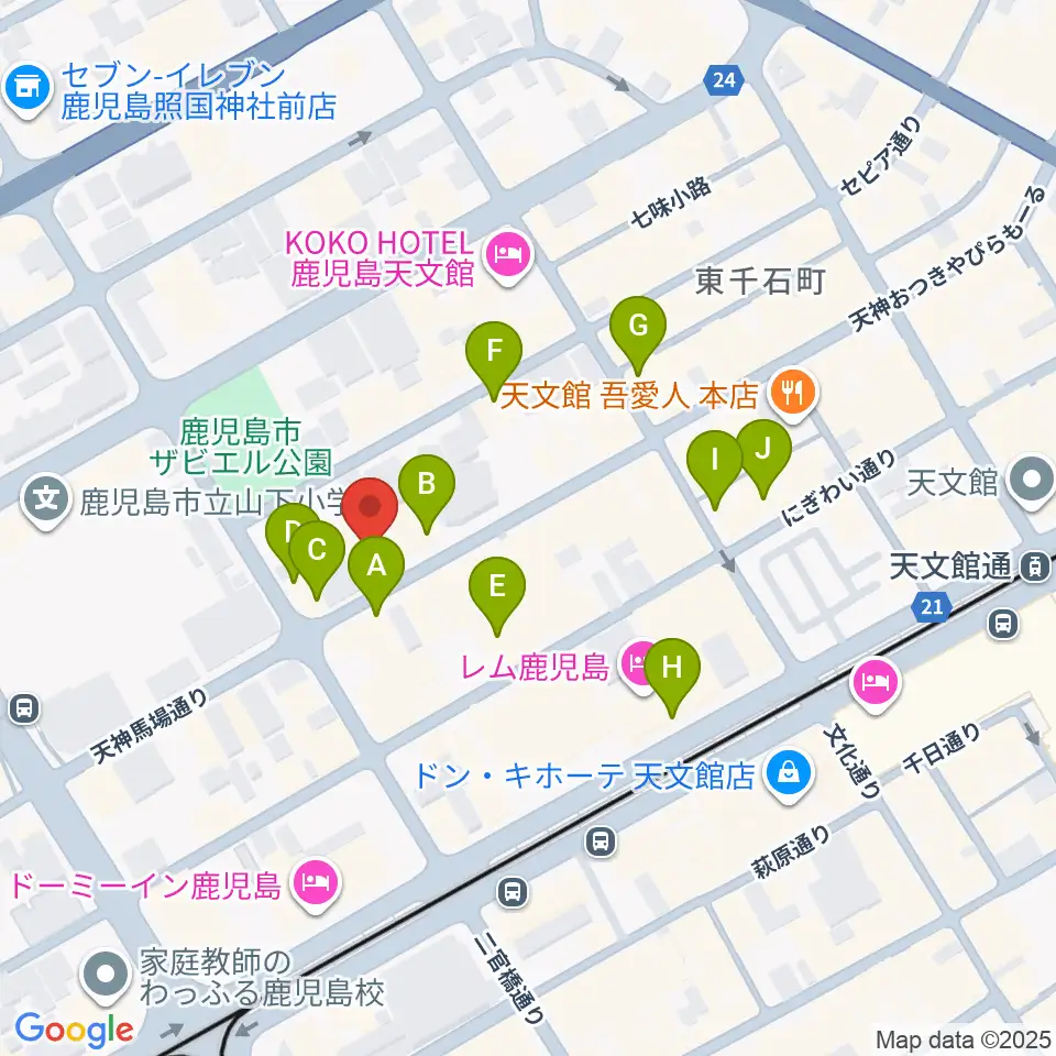 鹿児島キャパルボホール周辺のカフェ一覧地図