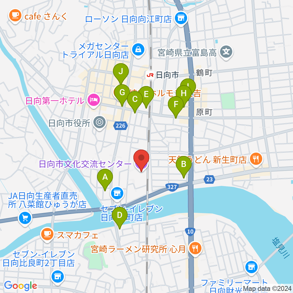 日向市文化交流センター周辺のカフェ一覧地図