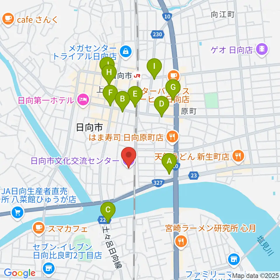 日向市文化交流センター周辺のカフェ一覧地図