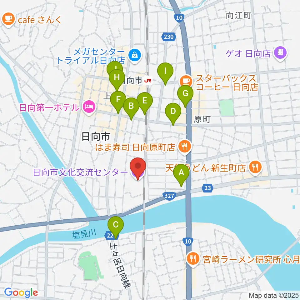 日向市文化交流センター周辺のカフェ一覧地図