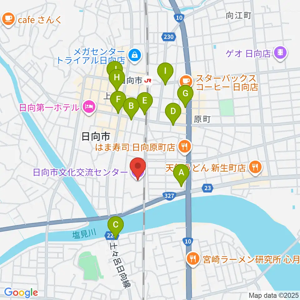日向市文化交流センター周辺のカフェ一覧地図