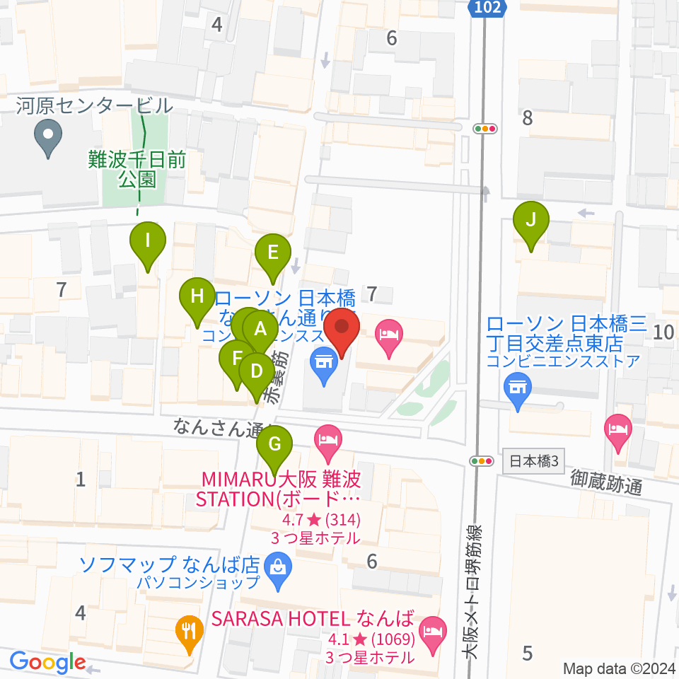 松本楽器M&Gピアノサービスセンター周辺のカフェ一覧地図