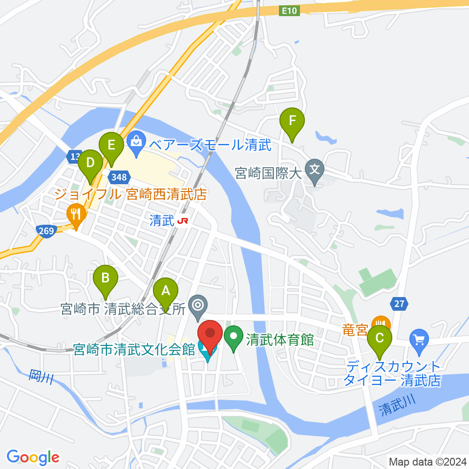 宮崎市清武文化会館周辺のカフェ一覧地図