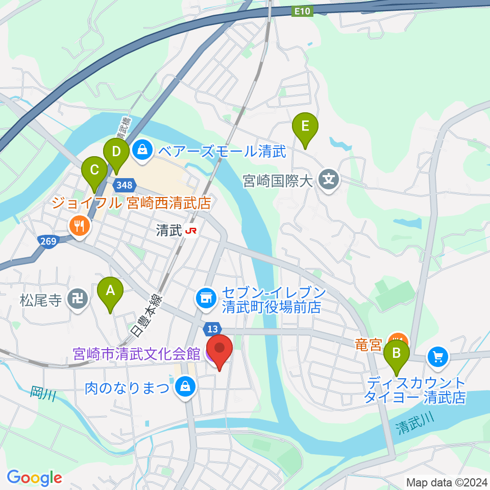 宮崎市清武文化会館周辺のカフェ一覧地図