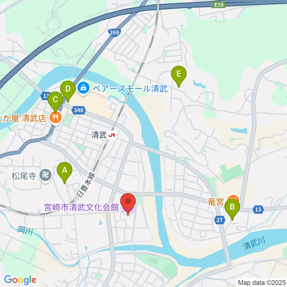 宮崎市清武文化会館周辺のカフェ一覧地図