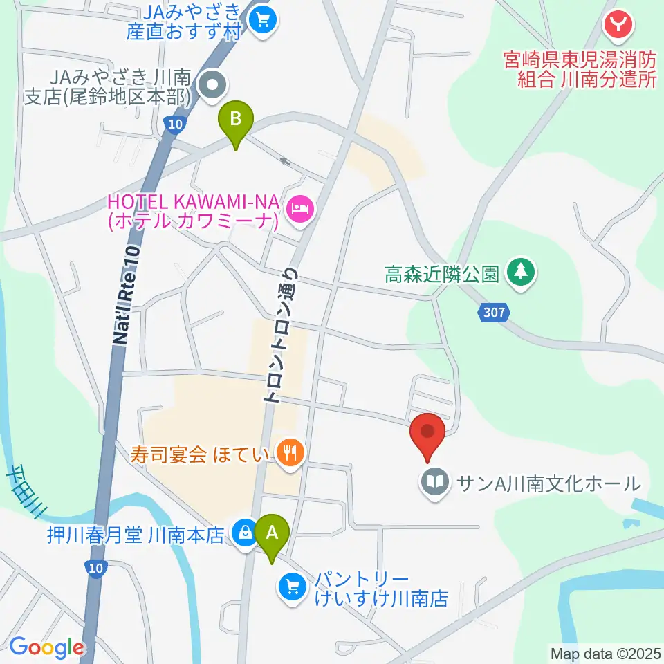 サンＡ川南文化ホール周辺のカフェ一覧地図