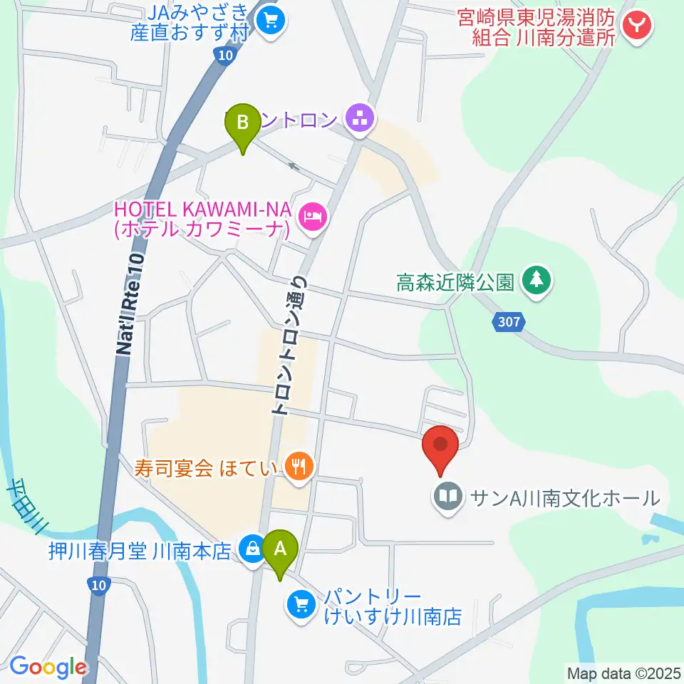 サンＡ川南文化ホール周辺のカフェ一覧地図