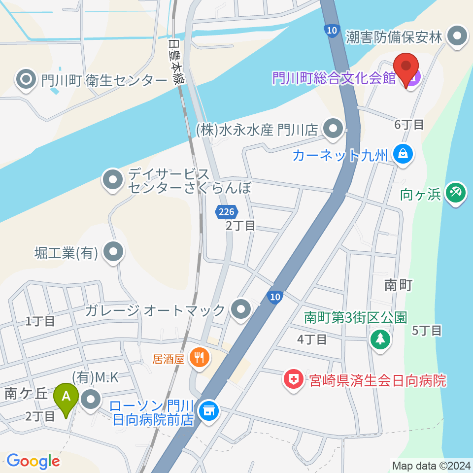 門川町総合文化会館周辺のカフェ一覧地図