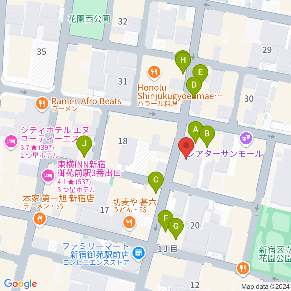 新宿リトルモンスター周辺のカフェ一覧地図