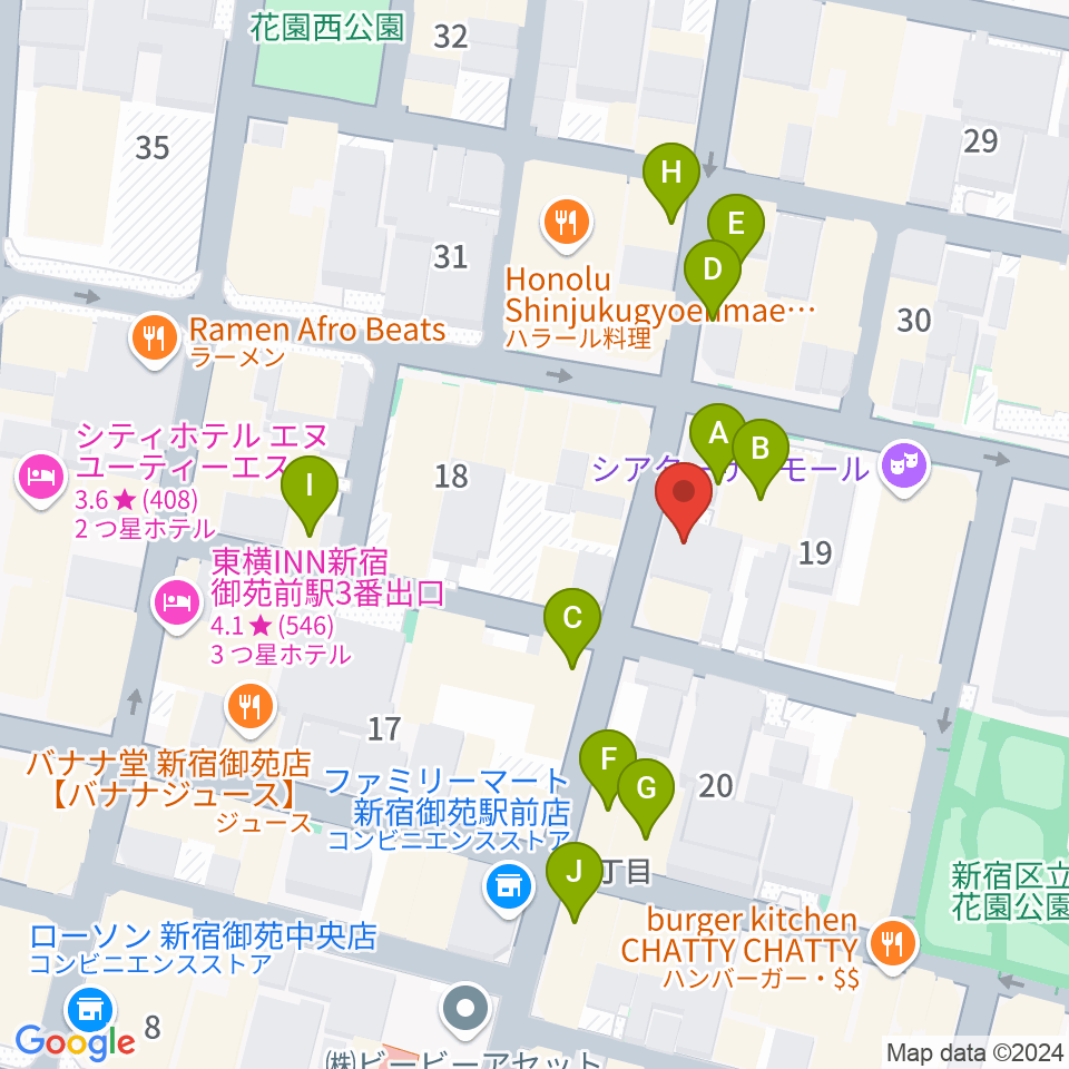 新宿リトルモンスター周辺のカフェ一覧地図