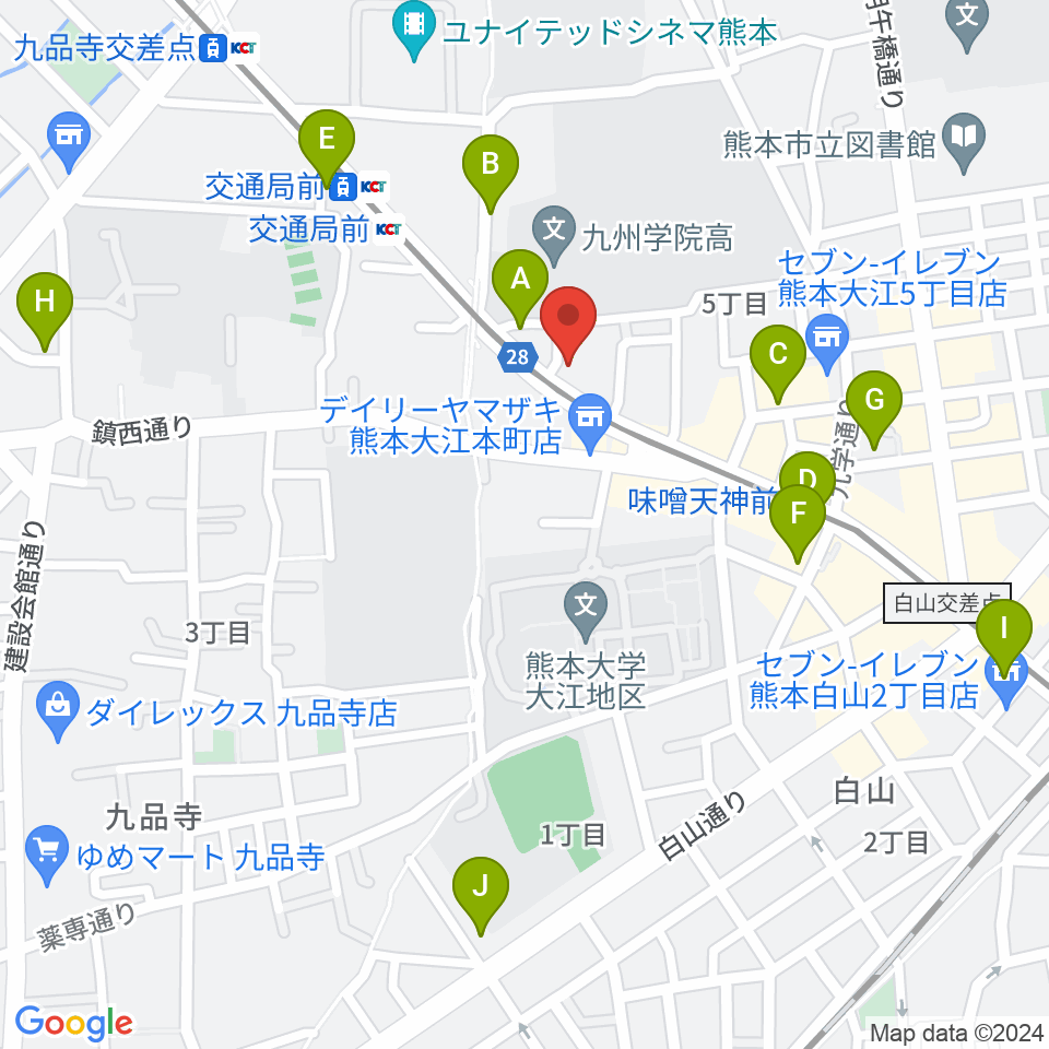 セブンカラーズアーティスト熊本校周辺のカフェ一覧地図